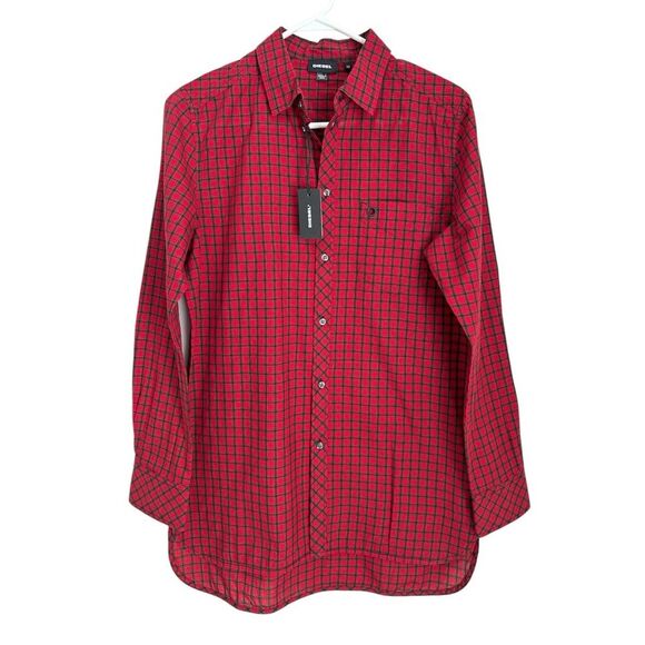 NWT Diesel Western Red & Black Plaid Button-Up Shirt – Size 14Y Style Cacey - Picture 1 of 12